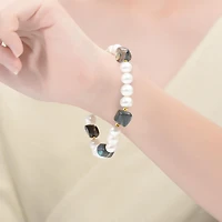 Sterling Silver White Gold Plated and Freshwater Pearl Abalone Bracelet