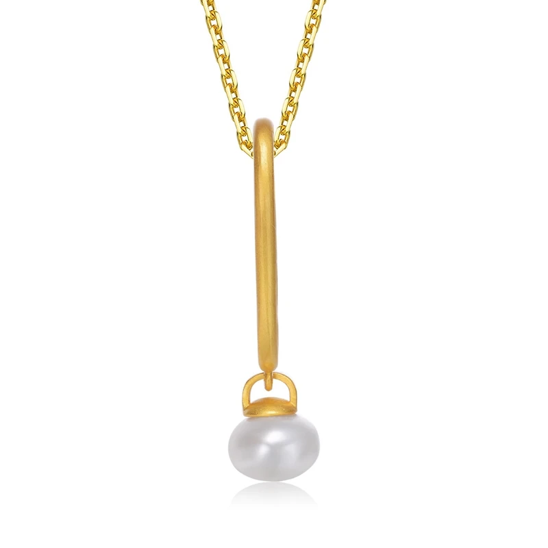Beautiful Sterling Silver 14K Gold Plated 9-10MMGenuine Freshwater Button Pearl Pendant Necklace