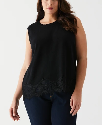 Ella Rafaella Plus Size Lace Trim Sleeveless Shell Sweater
