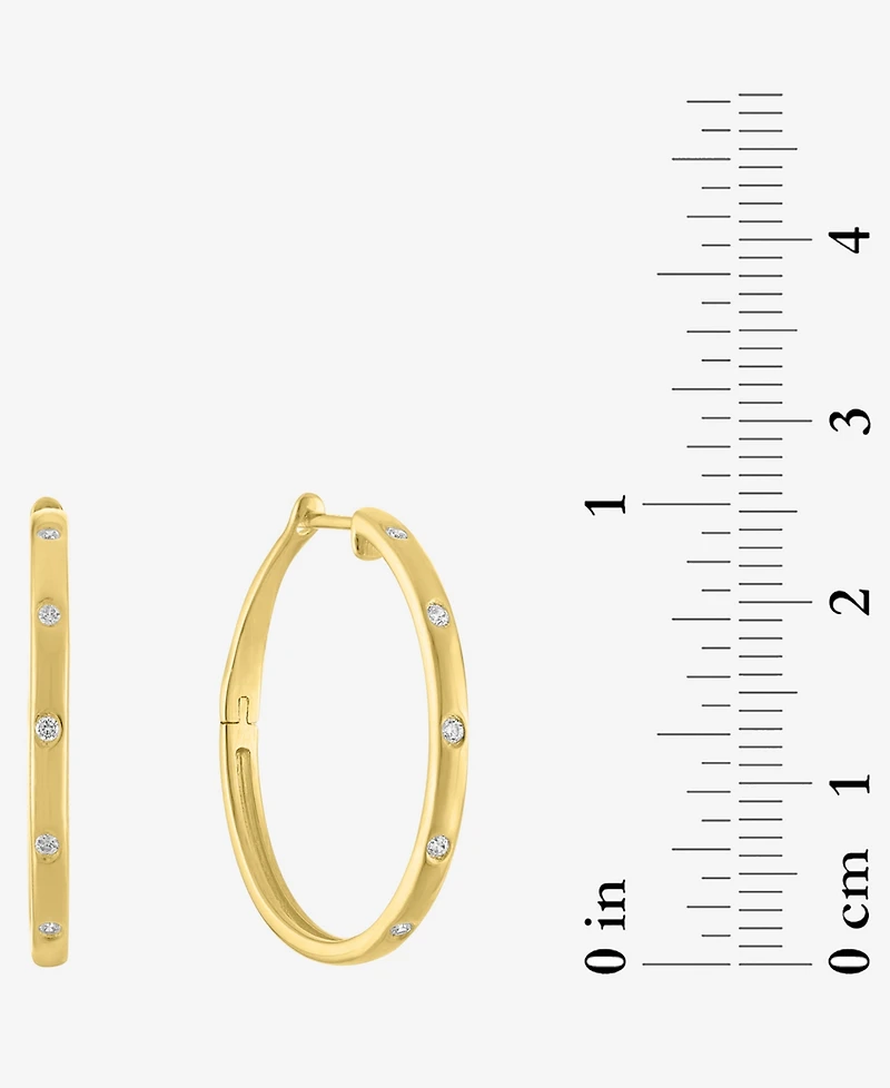 Diamond Studded Skinny Small Hoop Earrings (1/10 ct. t.w.) in 14k Gold-Plated Sterling Silver, 1"