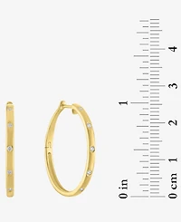 Diamond Studded Skinny Small Hoop Earrings (1/10 ct. t.w.) in 14k Gold-Plated Sterling Silver, 1"
