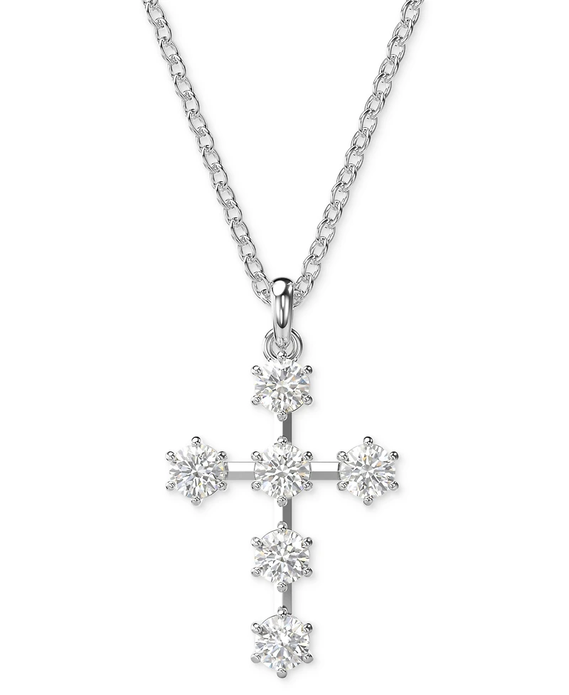 Swarovski Silver-Tone Insigne Crystal Cross Pendant Necklace, 15" + 2-3/4" extender
