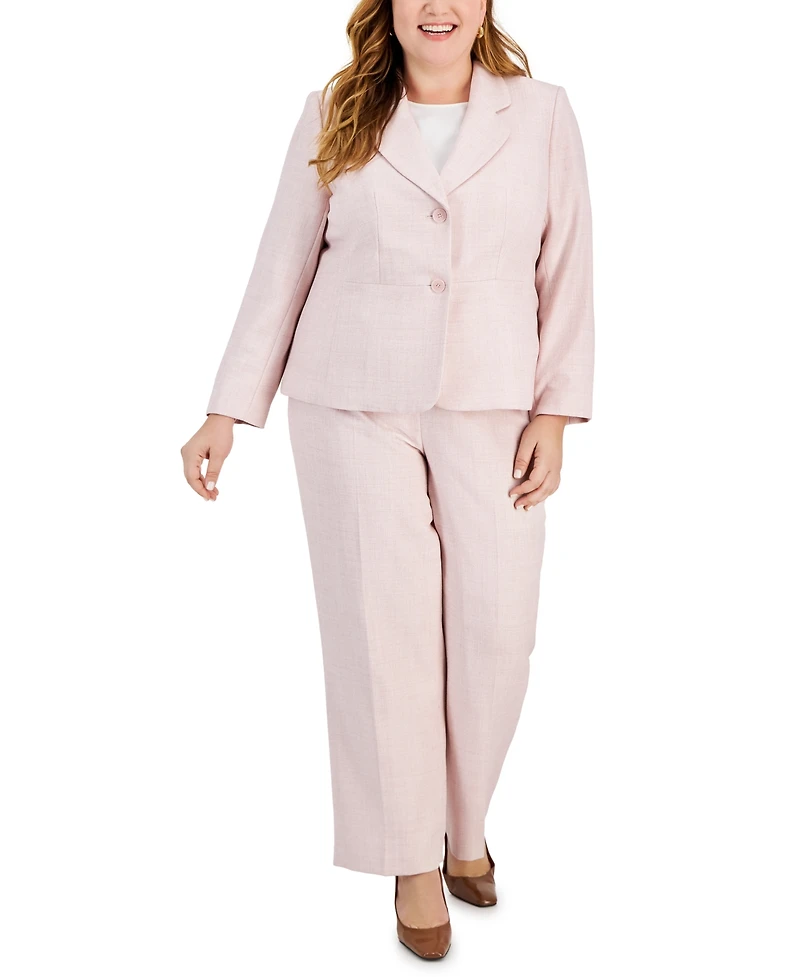Le Suit Plus Size Button-Front Side-Zip Pantsuit
