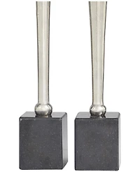Aluminum Slim Candle Holder with Black Marble Base 17" and 14" H, Set of 2