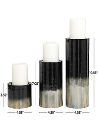 Metal Colorblock Candle Holder with Gold-Tone and Silver-Tone Streaks 11", 7" and 4" H, Set of 3