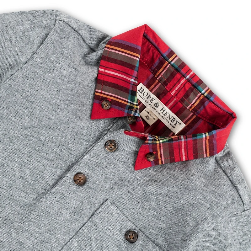 Hope & Henry Baby Boys Long Sleeve Polo Shirt with Woven Collar and Elbow Patches