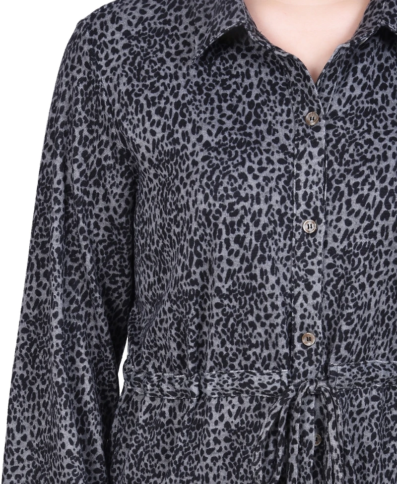 Ny Collection Petite Long Dolman Sleeve Drawstring-Waist Tunic Top