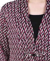 Ny Collection Petite Puff Print 3/4 Sleeve Two-Fer Top