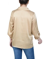 Ny Collection Petite 3/4 Sleeve Roll Tab Satin Blouse