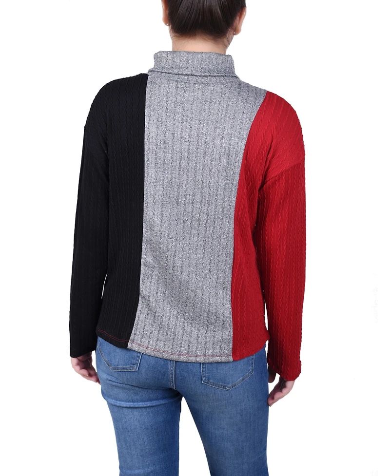 Ny Collection Petite Long Sleeve Colorblocked Top