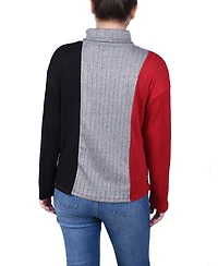 Ny Collection Petite Long Sleeve Colorblocked Top