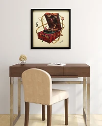 Empire Art Direct "Wind Up 78 "Hand-made dimensional music box art collage, under glass, encased on a black shadow box frame, 25" x 25" x 1.4"