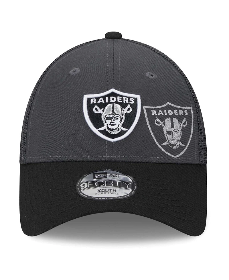 Preschool Boys and Girls New Era Graphite, Black Las Vegas Raiders Reflect 9FORTY Adjustable Hat