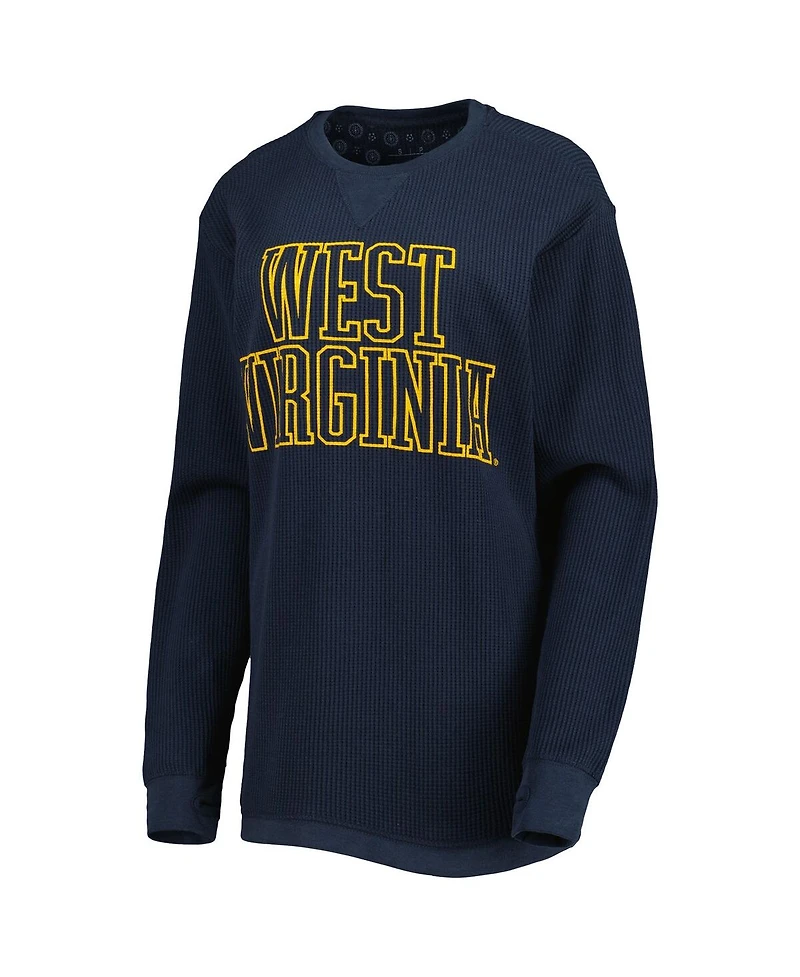 Women's Pressbox Navy West Virginia Mountaineers Surf Plus Size Southlawn Waffle-Knit Thermal Tri-Blend Long Sleeve T-shirt