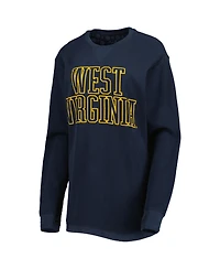 Women's Pressbox Navy West Virginia Mountaineers Surf Plus Size Southlawn Waffle-Knit Thermal Tri-Blend Long Sleeve T-shirt