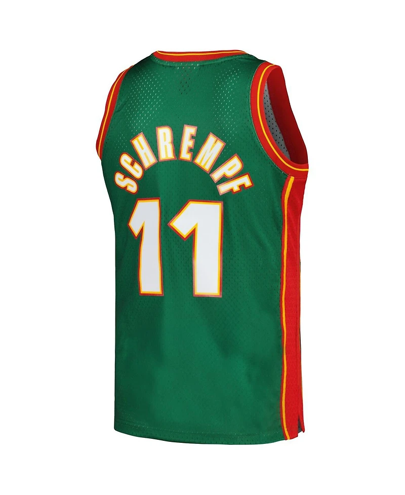 Men's Mitchell & Ness Detlef Schrempf Green Seattle SuperSonics Hardwood Classics Retro Name and Number T-shirt