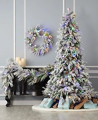 Seasonal Frosted Acadia 6.5' Pre-Lit Flocked Pe Mixed Pvc Full Tree with Metal Stand, 2409 Tips, 300 Changing Led Lights