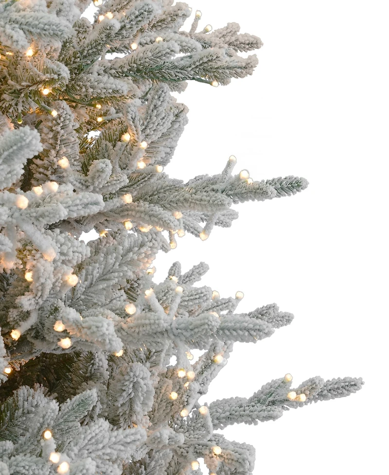 Seasonal Dandan Flocked Pine 7.5' Flocked Pe Mixed Pvc Tree with Metal Base, 3936 Tips, 2200 Lights, Ez-Connect, Remote, Storage Bag