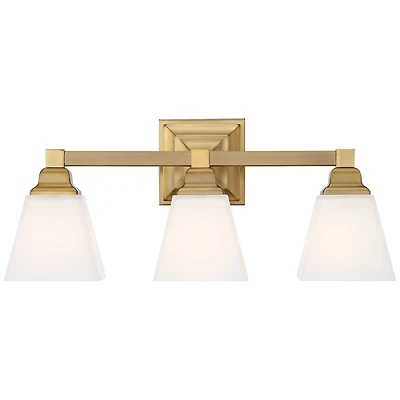 Mencino-Opal Modern Wall Mount Light Warm Brass Gold Metal Hardwired 20" Wide 3-Light Vanity Fixture Etched White Glass Shades for Bathroom Over Mirro