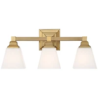 Mencino-Opal Modern Wall Mount Light Warm Brass Gold Metal Hardwired 20" Wide 3-Light Vanity Fixture Etched White Glass Shades for Bathroom Over Mirro