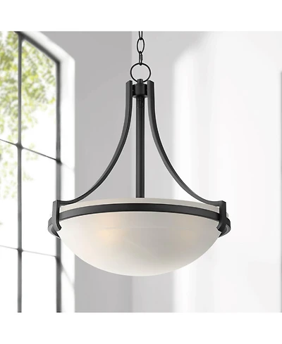 Regency Hill Marmelized Black Metal Pendant Chandelier 20" Wide Modern Marbleized Glass Bowl Shade Fixture for Dining Room House Foyer Entryway Kitche