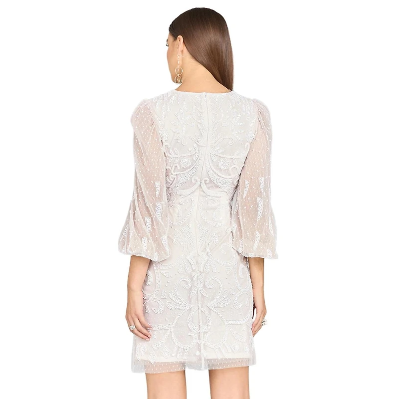 Lara Women's V-Neck, Balloon Sleeve Bridal Mini dress