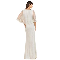 Lara Women's Cape Sleeve V-Neck Beaded Gown