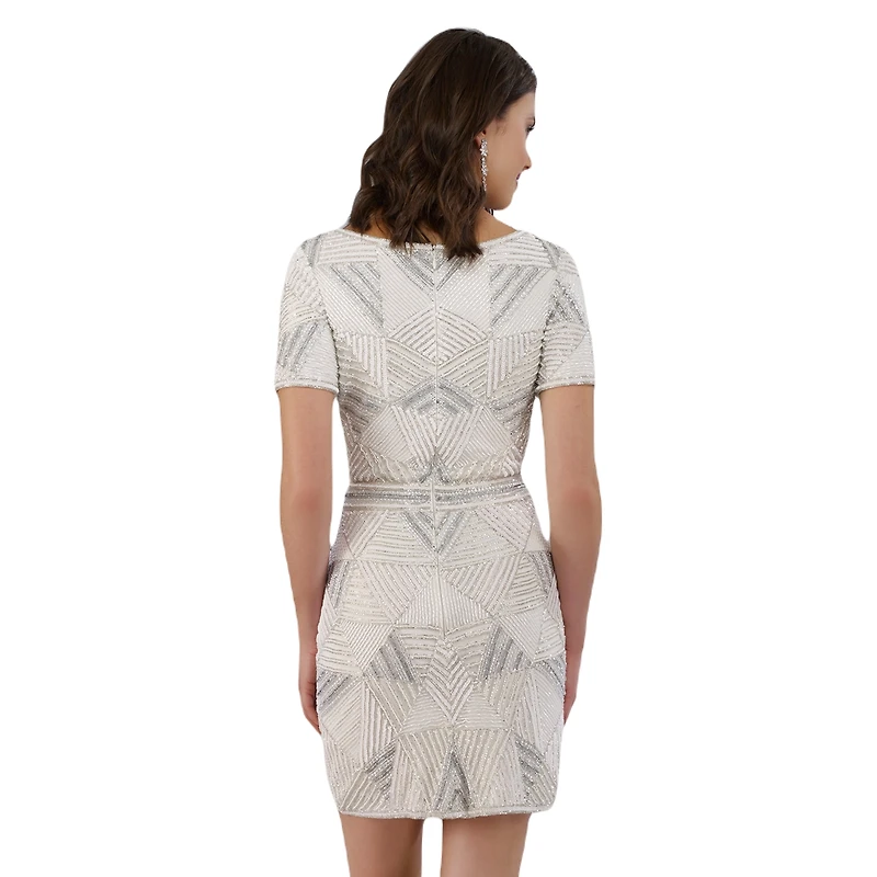 Lara Women's Becky Beaded Faux-Wrap Short Sleeve Cocktail Dress