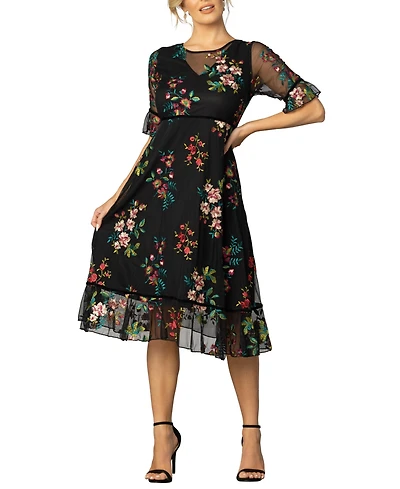 Kiyonna Women's Wildflower Embroidered Floral Mesh Dress