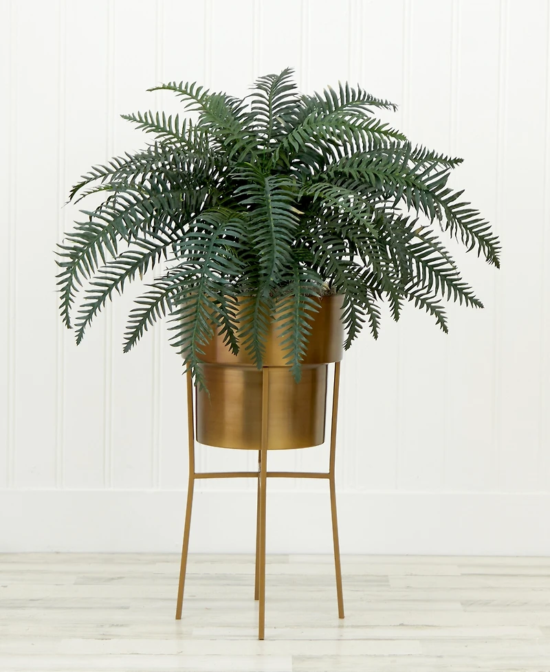 Nearly Natural 34" Artificial River Fern Plant in Metal Planter with Stand Diy Kit