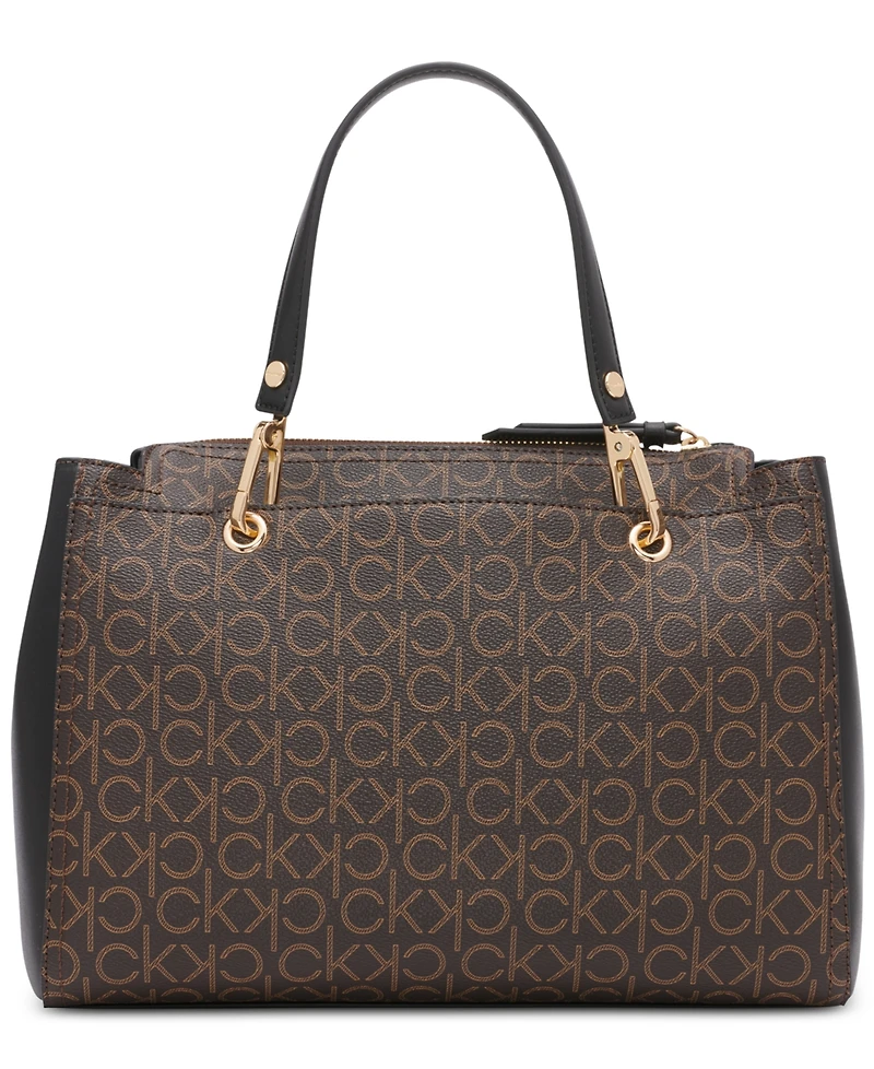 Calvin Klein Garnet Signature Triple Compartment Top Zipper Satchel