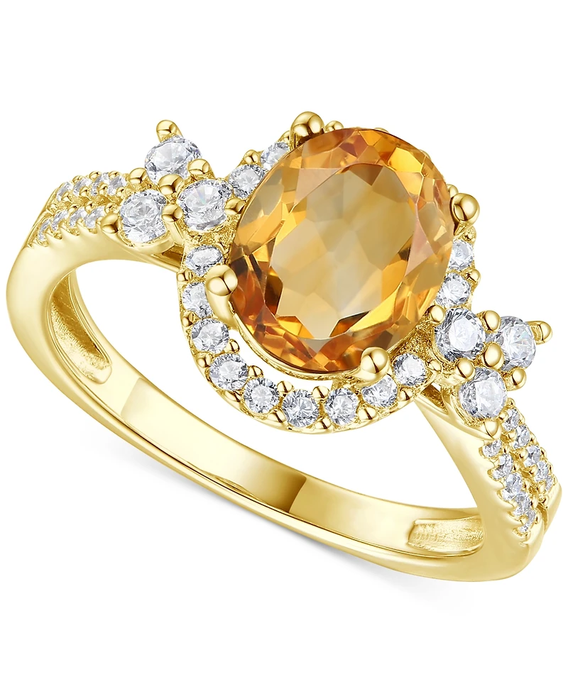 Amethyst (1-1/2 ct. t.w.) & Lab-Grown White Sapphire (1/2 Halo Statement Ring 14k Gold-Plated Sterling Silver