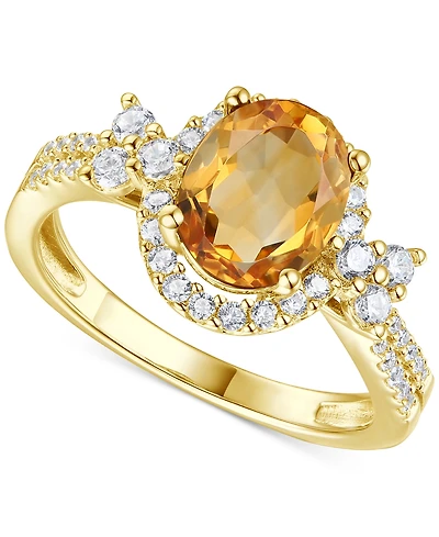 Amethyst (1-1/2 ct. t.w.) & Lab-Grown White Sapphire (1/2 Halo Statement Ring 14k Gold-Plated Sterling Silver