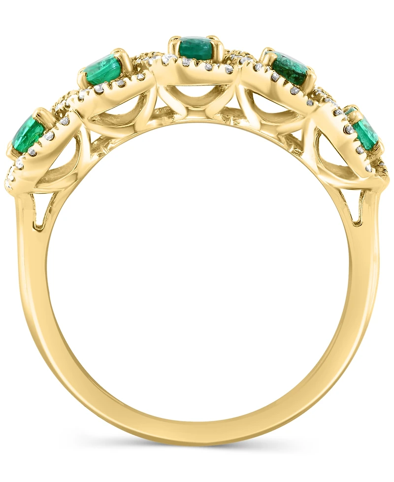 Effy Emerald (1-1/20 ct. t.w.) & Diamond (1/4 ct. t.w.) Five Stone Halo Ring in 14k Gold