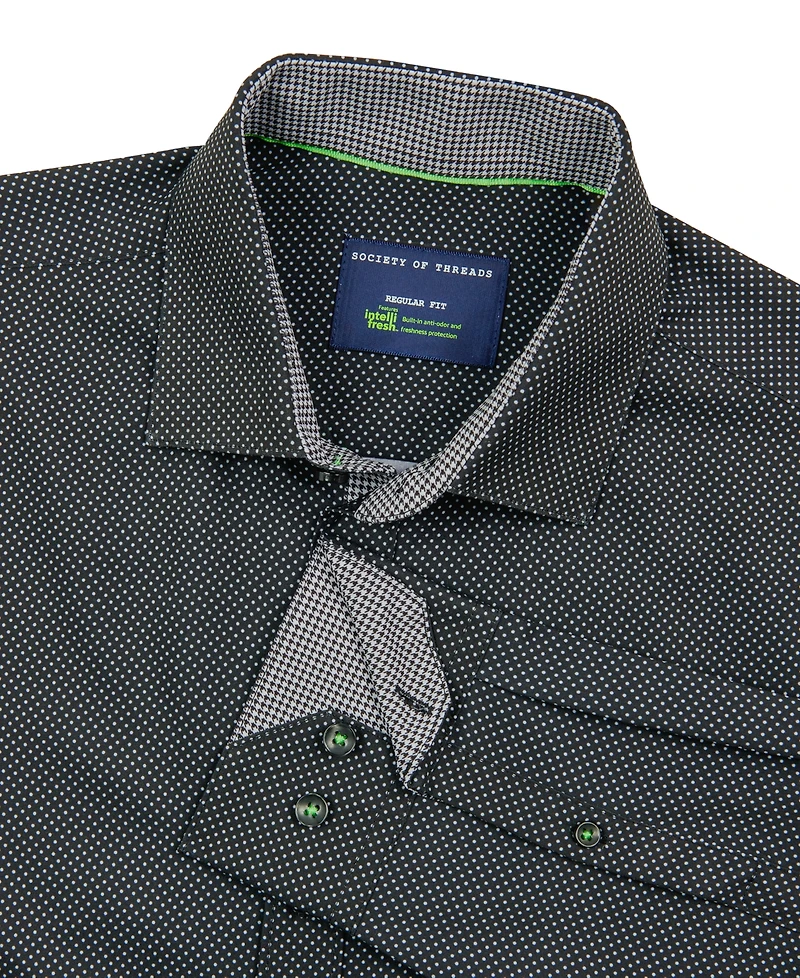 Society of Threads Men's Regular Fit Non-Iron Dot Print Performance Dress Shirt