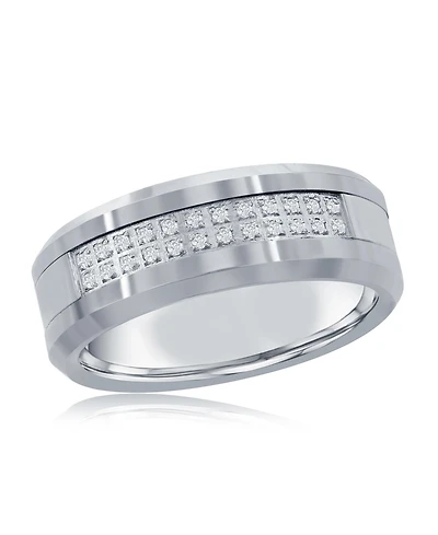 Brushed and Polished Double Row Cz Silver Tungsten Ring