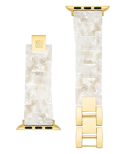 Anne Klein Women's Marbleized Ivory Acetate and Gold-Tone Alloy Metal Bracelet designed for Apple Watch 42mm (Series 10) & 38/40/41mm