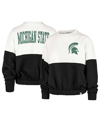 Women's '47 Brand White, Black Distressed Michigan State Spartans Take Two Bonita Pullover Sweatshirt
