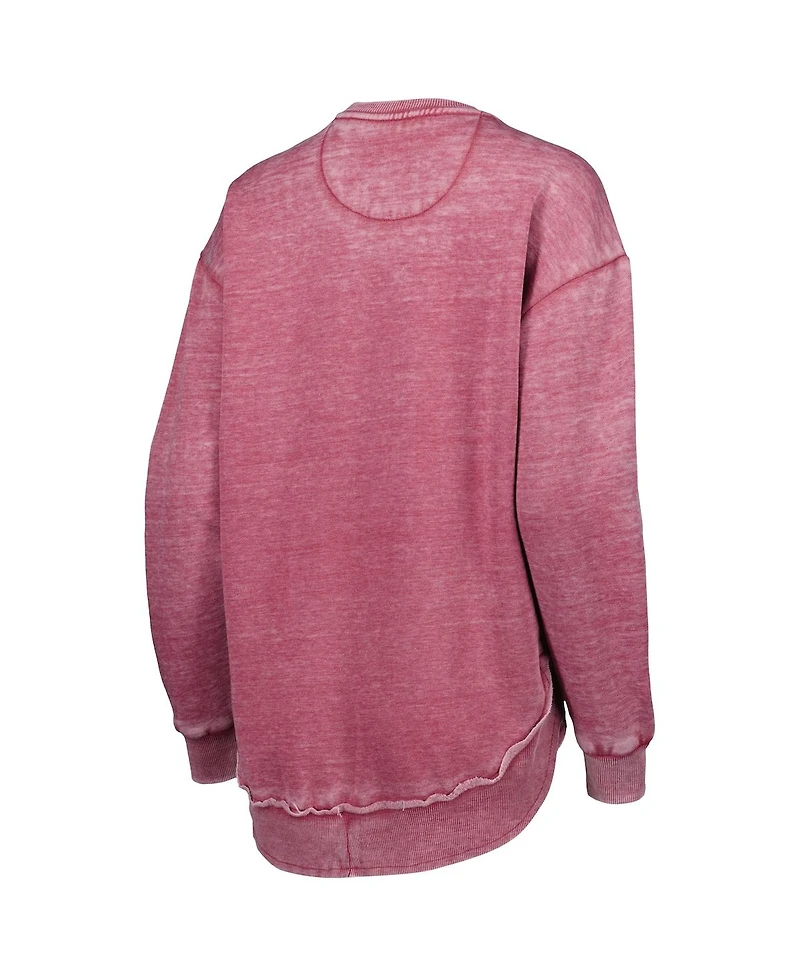 Women's Pressbox Crimson Distressed Oklahoma Sooners Vintage-Like Wash Pullover Sweatshirt
