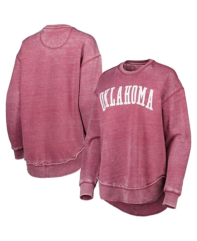 Women's Pressbox Crimson Distressed Oklahoma Sooners Vintage-Like Wash Pullover Sweatshirt