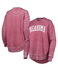 Women's Pressbox Crimson Distressed Oklahoma Sooners Vintage-Like Wash Pullover Sweatshirt
