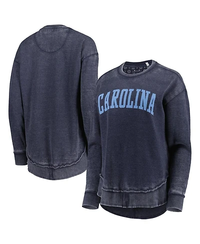 Women's Pressbox Navy Distressed North Carolina Tar Heels Vintage-Like Wash Pullover Sweatshirt
