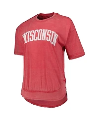 Women's Pressbox Heathered Red Distressed Wisconsin Badgers Arch Poncho T-shirt