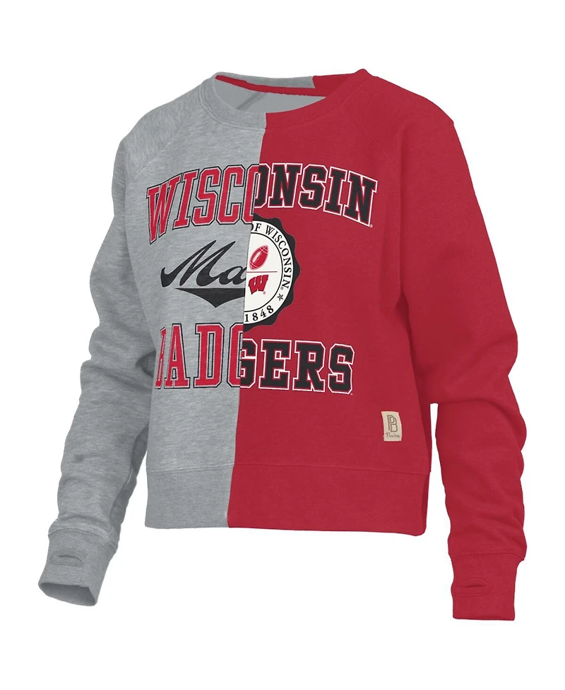 Women's Pressbox Heather Gray Wisconsin Badgers Half and Raglan Pullover Sweatshirt