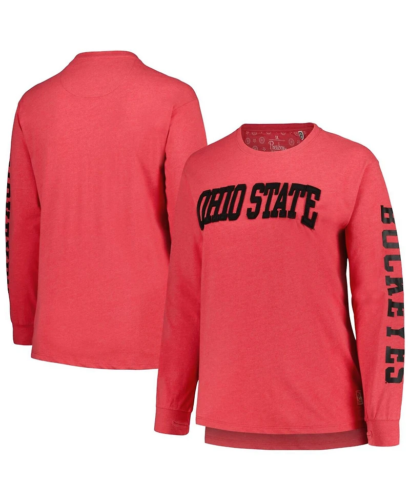 Women's Pressbox Scarlet Ohio State Buckeyes Plus Size 2-Hit Canyon Long Sleeve T-shirt