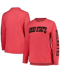 Women's Pressbox Scarlet Ohio State Buckeyes Plus Size 2-Hit Canyon Long Sleeve T-shirt