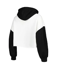 Women's Gameday Couture White, Black Distressed Clemson Tigers Good Time Color Block Cropped Hoodie
