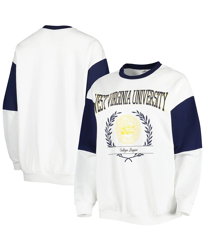 Women's Gameday Couture White West Virginia Mountaineers It's A Vibe Dolman Pullover Sweatshirt