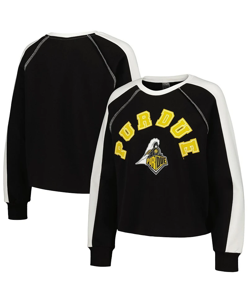 Women's Gameday Couture Black Purdue Boilermakers Blindside Raglan Cropped Pullover Sweatshirt