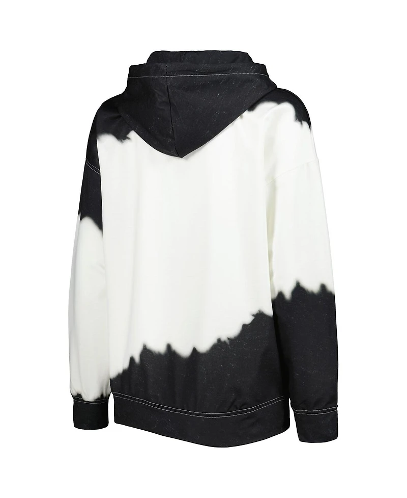 Women's Gameday Couture White, Black Distressed Oklahoma State Cowboys For the Fun Double Dip-Dyed Pullover Hoodie